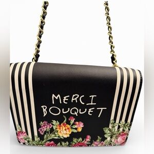 Betsey Johnson Black Stripe Floral "Merci Bouquet" Shoulder Bag